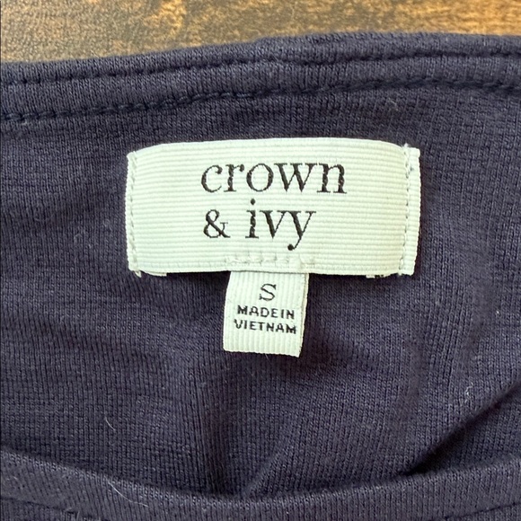 Crown & Ivy Navy Top with White Stripes and Bow - Picture 2 of 8